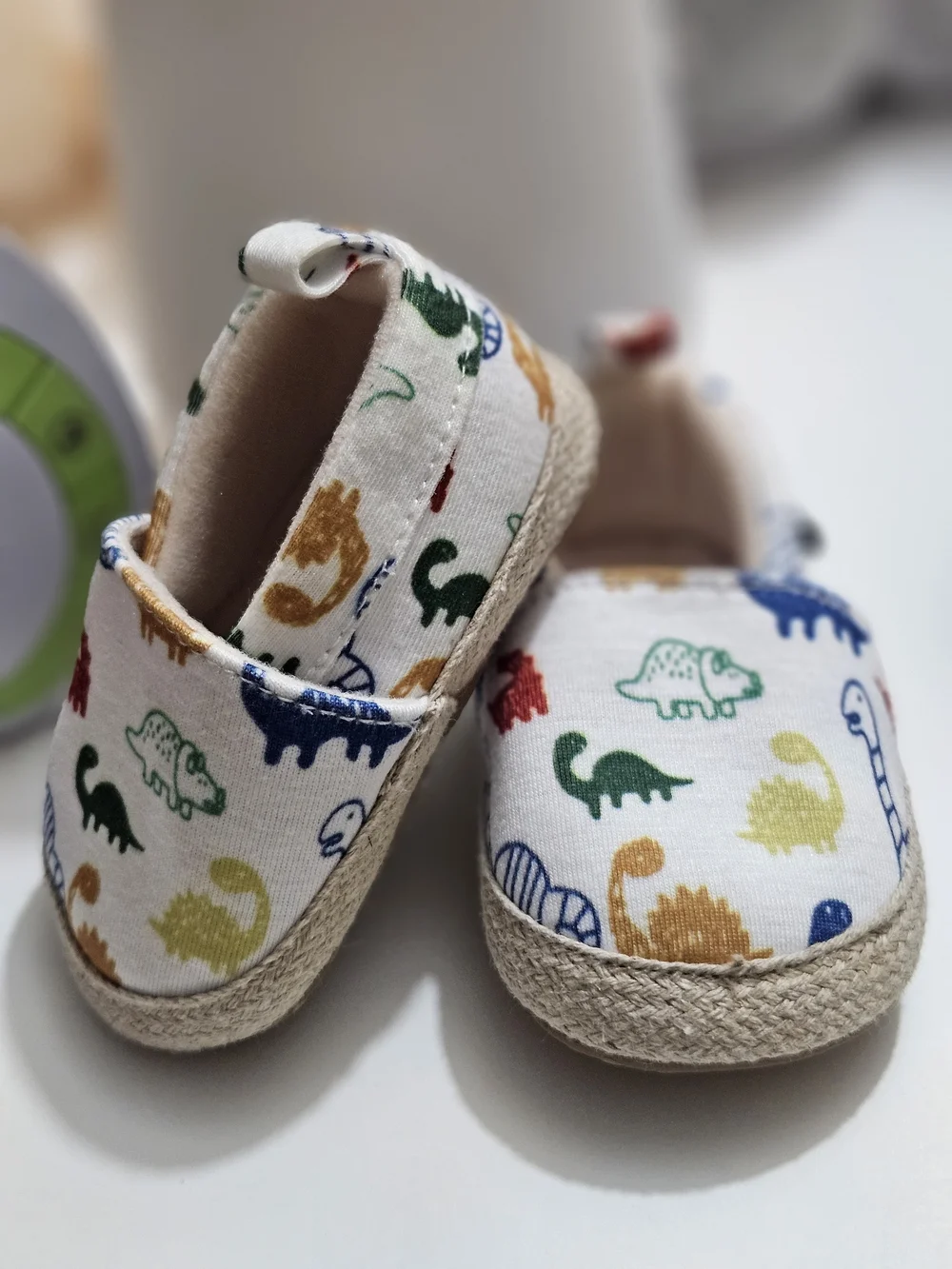 Kids' Canvas Slip-On Shoes with Colorful Dinosaur Print - White